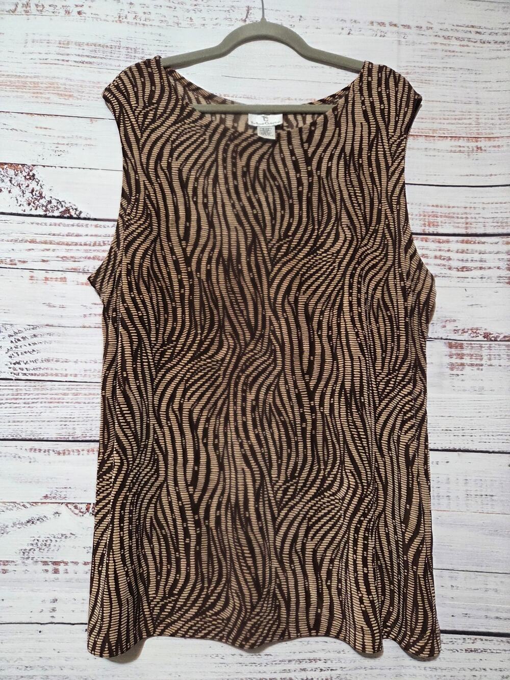 Travel Collection Shirt Ladies 2x Sleeveless Brown Black